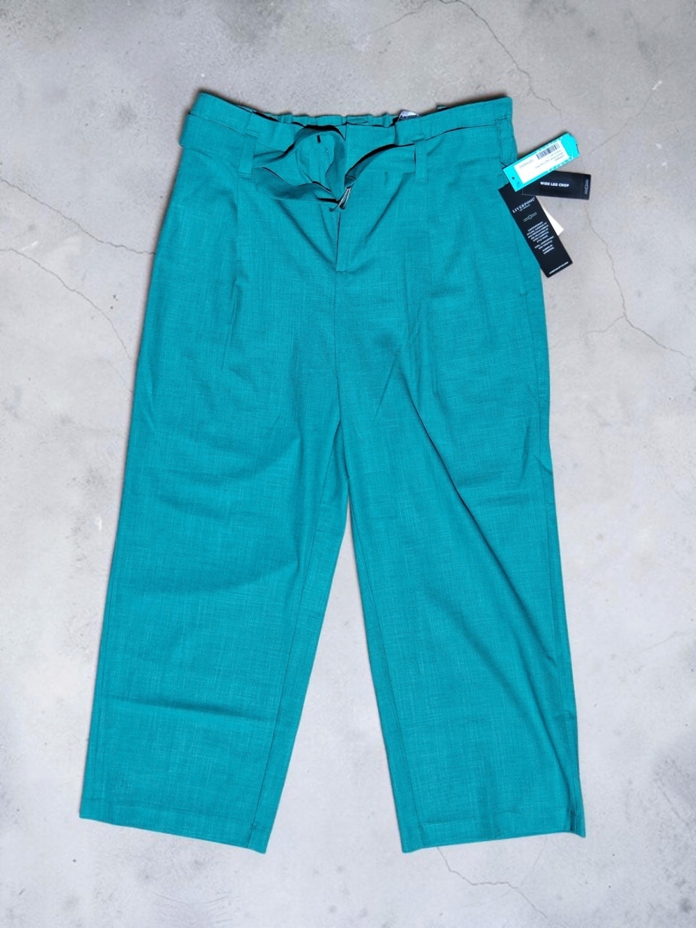 NWT Liverpool Belted High-Waist Wide Leg Crop Pants – Teal Blue (Size Large)